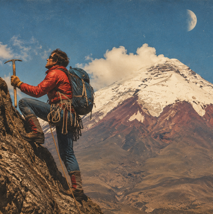 Climber scaling Cotopaxi volcano — our philosophy